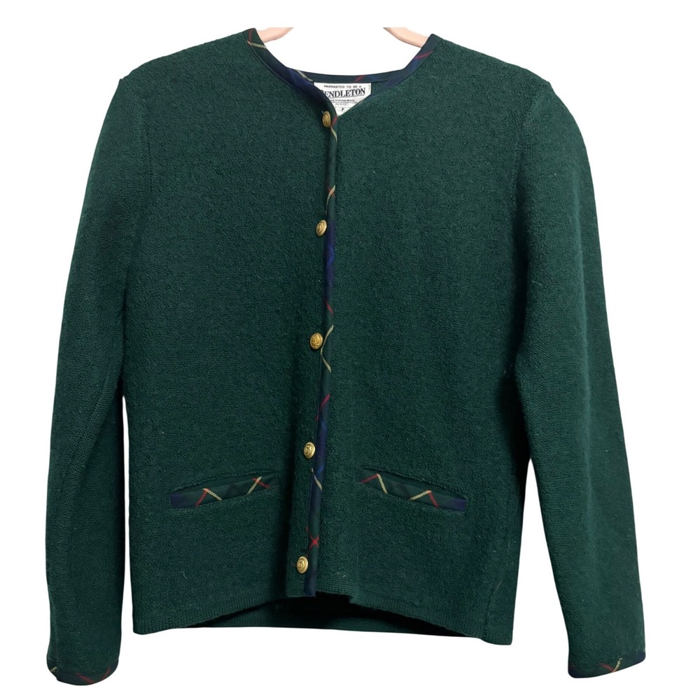 Pendleton Petite Green Virgin Wool‎ Button Front Cardigan Sweater Women P